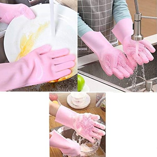 Magic Reusable Silicone Gloves with Wash Scrubber, Heat Resistant, for Cleaning, Household, Dish Washing, Washing the Car